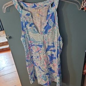 Lilly Pulitzer Bay Blue (Blue and Pink) Patterned Tank Top XS